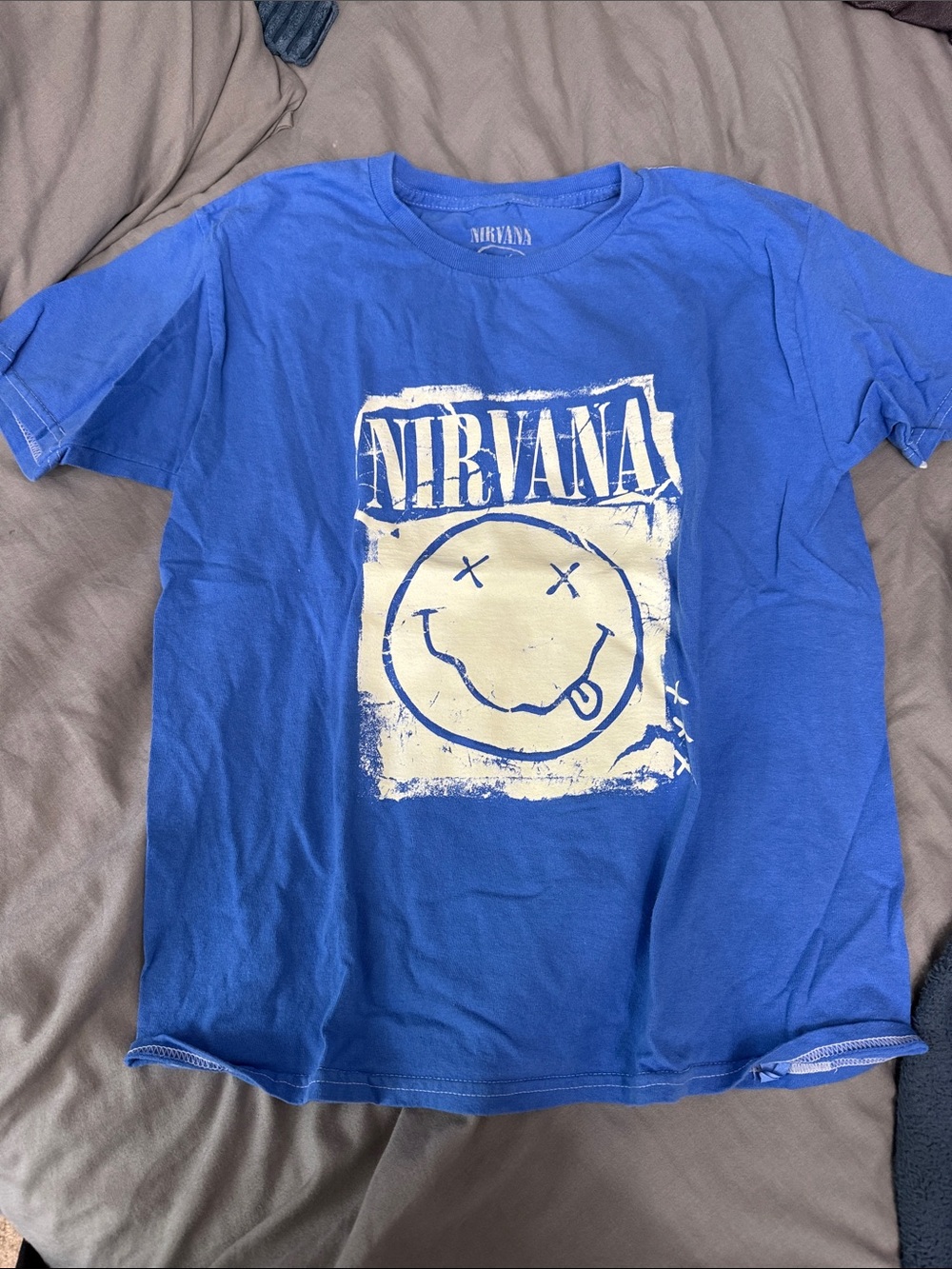 NIRVANA Blue Kids' Short Sleeve Tee with Cream Smiley Graphic